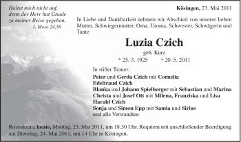Traueranzeige von Luzia Czich von Schwäbische Post