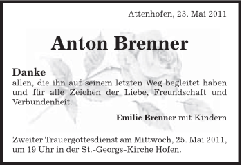 Traueranzeige von Anton Brenner von Schwäbische Post