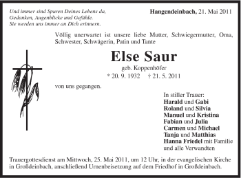 Traueranzeige von Else Saur von Gmünder Tagespost