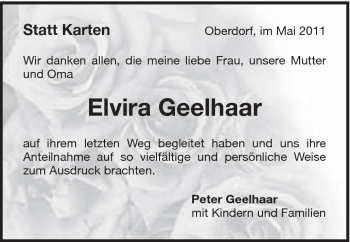 Traueranzeige von Elvira Geelhaar von Schwäbische Post