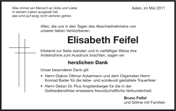 Traueranzeige von Elisabeth Feifel von Schwäbische Post