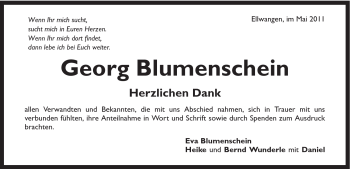 Traueranzeige von Georg Blumenschein von Schwäbische Post