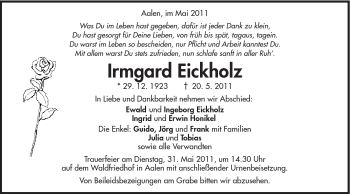 Traueranzeige von Irmgard Eickholz von Schwäbische Post