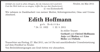 Traueranzeige von Edith Hoffmann von Schwäbische Post