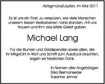 Traueranzeige von Michael Lang von Schwäbische Post