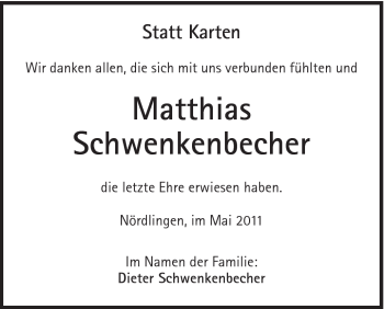 Traueranzeige von Matthias Schwenkenbecher von Schwäbische Post