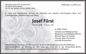 Traueranzeige von Josef Fürst von Schwäbische Post