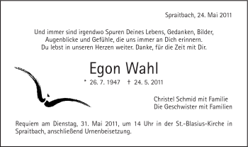 Traueranzeige von Egon Wahl von Gmünder Tagespost