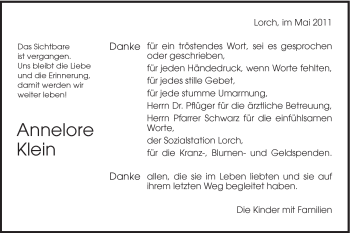 Traueranzeige von Annelore Klein von Gmünder Tagespost