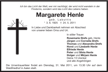 Traueranzeige von Margarete Henle von Schwäbische Post