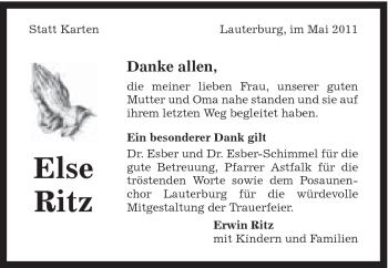 Traueranzeige von Else Ritz von Schwäbische Post