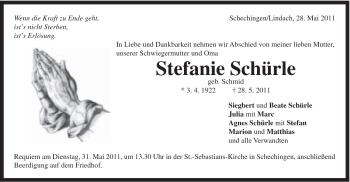 Traueranzeige von Stefanie Schürle von Gmünder Tagespost