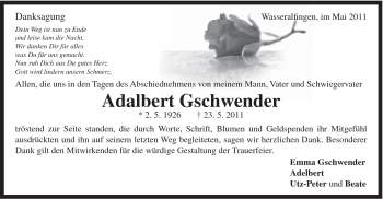 Traueranzeige von Adelbert Gschwender von Schwäbische Post