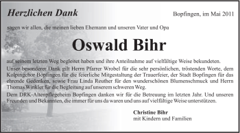Traueranzeige von Oswald Bihr von Schwäbische Post