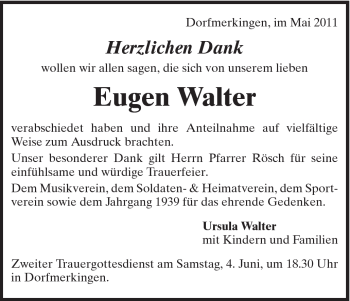 Traueranzeige von Eugen Walter von Schwäbische Post