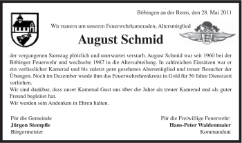 Traueranzeige von August Schmid von Gmünder Tagespost