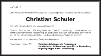 Traueranzeige von Christian Schuler von Schwäbische Post