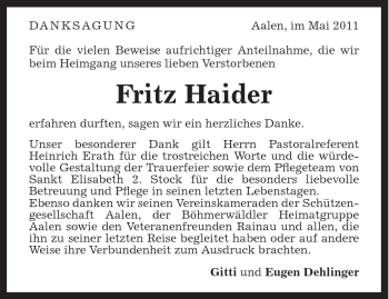Traueranzeige von Fritz Haider von Schwäbische Post