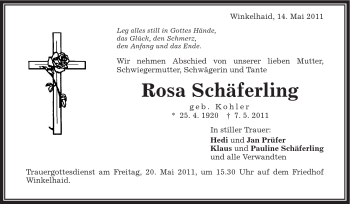 Traueranzeige von Rosa Schäferling von Schwäbische Post