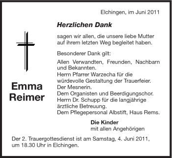 Traueranzeige von Emma Reimer von Schwäbische Post
