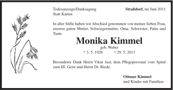 Traueranzeige von Monika Kimmel von Gmünder Tagespost
