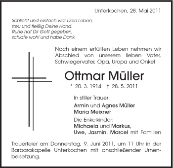 Traueranzeige von Ottmar Müller von Schwäbische Post