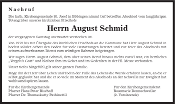 Traueranzeige von August Schmid von Gmünder Tagespost