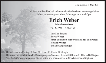 Traueranzeige von Erich Weber von Schwäbische Post
