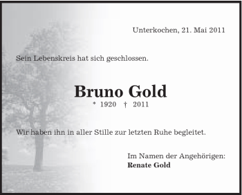 Traueranzeige von Bruno Gold von Schwäbische Post