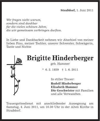 Traueranzeige von Brigitte Hinderberger von Gmünder Tagespost