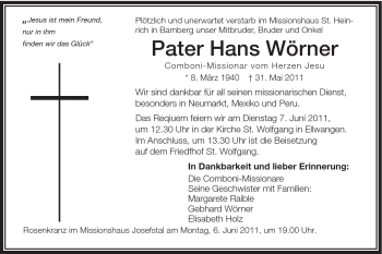 Traueranzeige von Hans Wörner von Schwäbische Post