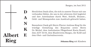 Traueranzeige von Albert Rieg von Gmünder Tagespost