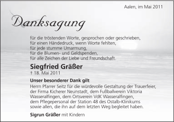 Traueranzeige von Siegfried Gräßer von Schwäbische Post