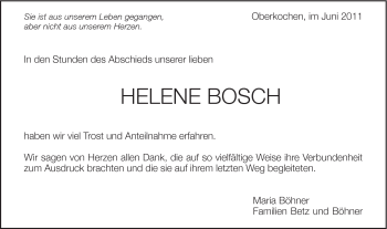 Traueranzeige von Helene Bosch von Schwäbische Post