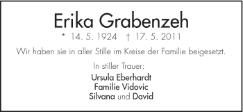 Traueranzeige von Erika Grabenzeh von Schwäbische Post