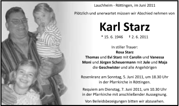 Traueranzeige von Karl Starz von Schwäbische Post