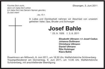 Traueranzeige von Josef Bahle von Schwäbische Post