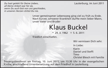 Traueranzeige von Klaus Buckel von Schwäbische Post