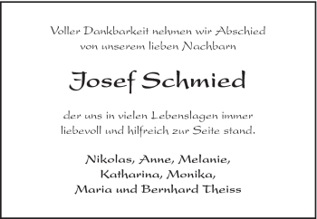 Traueranzeige von Josef Schmied von Schwäbische Post