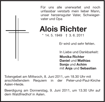 Traueranzeige von Alois Richter von Schwäbische Post