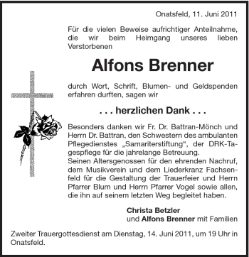 Traueranzeige von Alfons Brenner von Schwäbische Post