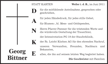 Traueranzeige von Georg Bittner von Gmünder Tagespost