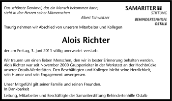 Traueranzeige von Alois Richter von Schwäbische Post