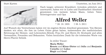 Traueranzeige von Alfred Weller von Gmünder Tagespost