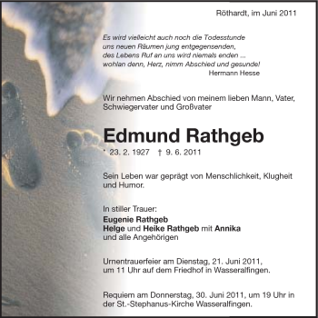 Traueranzeige von Edmund Rathgeb von Schwäbische Post