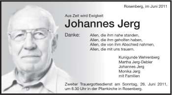 Traueranzeige von Johannes Jerg von Schwäbische Post