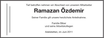 Traueranzeige von Ramazan Özdemir von Gmünder Tagespost