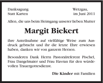 Traueranzeige von Margit Biekert von Gmünder Tagespost