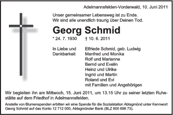 Traueranzeige von Georg Schmid von Schwäbische Post