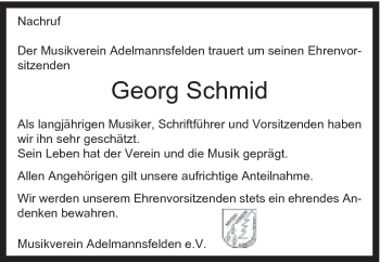 Traueranzeige von Georg Schmid von Schwäbische Post